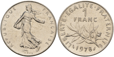 Франция 1 франк 1978 сеятель KM 925.1 никель    4153-446