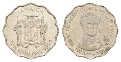 Ямайка 10 долларов 1999 KM 181 сталь плакированная никелем 4641-825