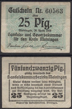 Майнинген 25 пфеннигов 1920 DeNG 2 M25.1b бумага 8613-61-3-1