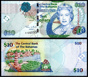 Багамский Острова 10 долларов 2005 королева Елизавета II (1952-2022), Хоуп-Таун, остров Абако Pick 73 бумага UNC (пресс) 451-417-1