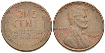 США 1 ЦЕНТ 1957 ЛИНКОЛЬН KM А132 медь цинк 218-669
