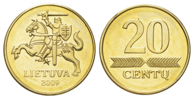 Литва 20 центов 2009 KM 107 никель латунь UNC 4625-616