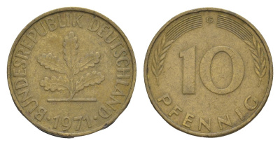 ФРГ 10 пфеннигов 1971 G KM 108, J. 383 сталь плакированная латунью 4630-1262
