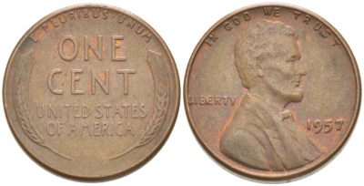 США 1 ЦЕНТ 1957 ЛИНКОЛЬН KM А132 медь цинк 218-669