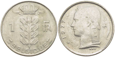 Бельгия 1 франк 1977 Belgique, Бодуэн I (1951-1993) KM 142.1 медно-никель 119-522