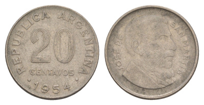 Аргентина 20 сентаво 1954 KM 52 сталь плакированная никелем 4655-1028