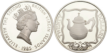 Британские Виргинские острова 20 долларов 1985 чайник KM 60 серебро  PROOF  1095-2-43