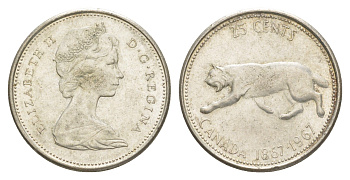 Канада 25 центов 1967 100 лет Конфедерации Канада, Серебро 0.800, вес 5,83 гр, диаметр 23,88 мм KM 68 серебро 4541-1011