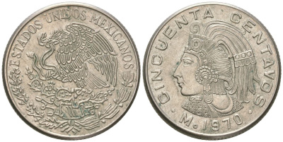 Мексика 50 сентаво 1970 Mo KM 452 медно-никель 4398-337