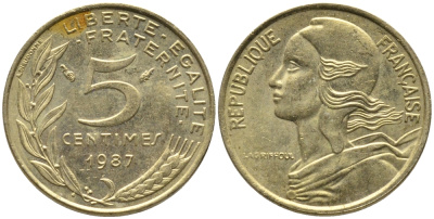 ФРАНЦИЯ 5 САНТИМОВ 1987 ТИП MARIANNE KM 933 медь алюминий никель 99-1122