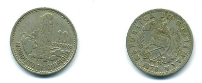 Гватемала 10 сентаво 1978 монолиты Киригуа KM 277.2 медно-никель 25-125