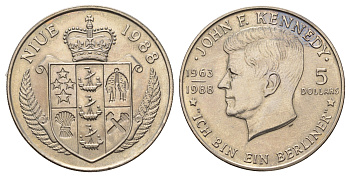 Ниуэ 5 долларов 1988 Джон Кеннеди KM 17 медно-никель BU 11-151-22