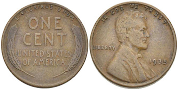США 1 ЦЕНТ 1935 ЛИНКОЛЬН KM 132 бронза 218-352