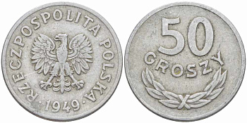 Польша 50 грошей 1949 KM 44а, Parchimowicz 209b алюминий 60-721