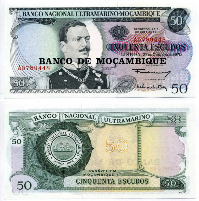 Мозамбик 50 эскудо 1970 (1976) надпечатка на 1970, Жоао де Азеведо Коутиньо Pick 116 a бумага UNC (пресс) 7457-42-1-2