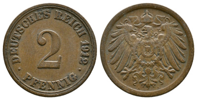 Германия 2 пфеннига 1912 A KM 16, J. 11, Weege 4 медь 4364-2733