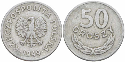 Польша 50 грошей 1949 KM 44а, Parchimowicz 209b алюминий 60-721
