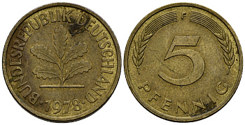 ФРГ 5 пфеннигов 1978 F J.382, KM 107 сталь плакированная латунью    4598-1017