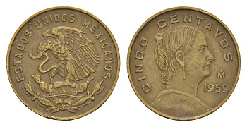 Мексика 5 сентаво 1959 Жозефа Ортис де Домингес KM 426 латунь 4655-1038
