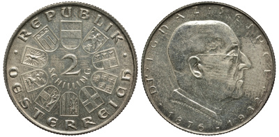 Австрия 2 шиллинга 1933 на смерть канцлера Игнаца Зейпеля KM 2849 серебро 413-5833