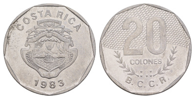 Коста-Рика 20 колон 1983 KM 216.1 нержавеющая сталь 4653-1013