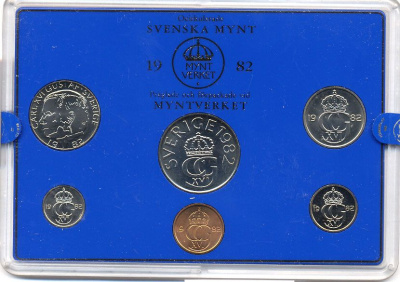 Швеция набор монетного двора из 6 монет 1982 в пластике, Карл XVI Густав (1973- ) KM MS23 UNC 5-4-2-80