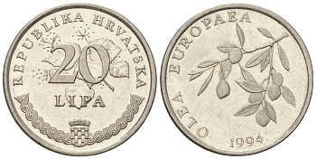 Хорватия 20 лип 1994 четный год KM 17 сталь плакированная никелем  UNC  4124-1241