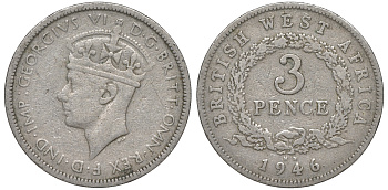 Британская Западная Африка 3 пенса 1946 KM, Георг VI (1937-1952) KM 21 медно-никель 4606-351
