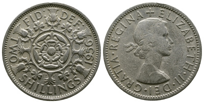Великобритания 2 шиллинга (флорин) 1956 Елизавета II (1952-2022) KM 906, Spink 4146 медно-никель 4607-933