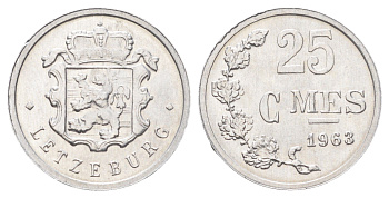 Люксембург 25 сантимов 1963 Шарлотта (1918-1964) KM 45a алюминий UNC 4668-1131