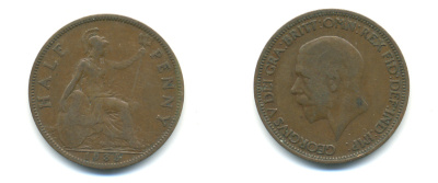 Великобритания 1/2 пенни 1935 Георг V (1910-1936) KM 837, Spink 4058 бронза 89-342