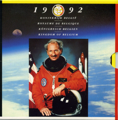 Бельгия набор из 10 монет + жетон монетного двора 1992 Belgie-Belgique, астронавт доктор Дирк Фримаут, в оригинальном буклете, в запайке  KM MS 4   BUNC  6-5-3-21