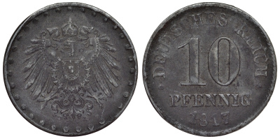 Германия 10 пфеннигов 1917 D KM 20, J. 298 железо 4119-152