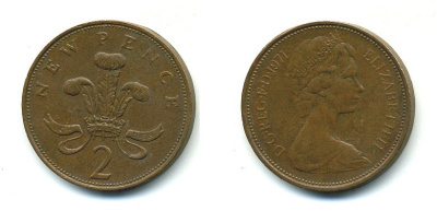 Великобритания 2 пенса 1971 Елизавета II (1952-2022) КМ 916, Spink 4235 (C1) бронза 4110-611