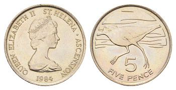 Острова Святой Елены и Вознесения 5 пенсов 1984 год-тип KM 3 медно-никель UNC 4670-1057
