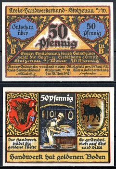 Штольценау (Пруссия, Ганновер) 50 пфеннигов 1921 Mehl Grabowski 1277.1-4/12 бумага UNC (пресс) 7556-70-2-1