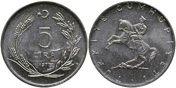 ТУРЦИЯ 5 ЛИР 1977 KM 905 нержавеющая сталь 29-914