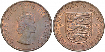 Джерси 1/12 шиллинга 1966 900 лет Нормандскому завоеванию KM 26 бронза UNC 4403-1115