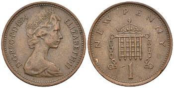 Великобритания 1 пенни 1974 Елизавета II (1952-2022) KM 915, Spink 4237 (B1) бронза 4609-468