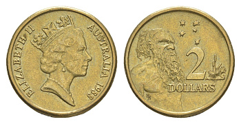 Австралия 2 доллара 1988 абориген, Елизавета II (1952-2022) KM 101 алюминиевая бронза 4652-237
