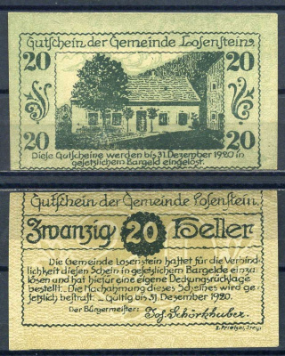 Лозенштайн (Австрия) 20 геллеров 1920 Jaksc/Pick?JPR0566IVa-20 бумага aUNC 7556-34-2-1