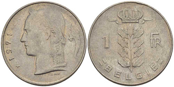Бельгия 1 франк 1971 Belgie, Бодуэн I (1951-1993) KM 143.1 медно-никель 202-1043