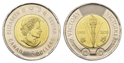 Канада 2 доллара 2020 75 лет победе во Второй Мировой войне KM 2924 биметалл UNC 108-1126