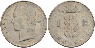 Бельгия 1 франк 1971 Belgie, Бодуэн I (1951-1993) KM 143.1 медно-никель 202-1043