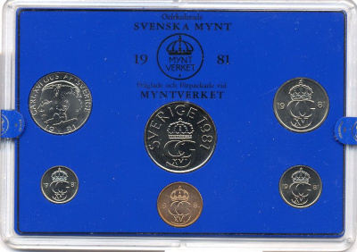 Швеция набор монетного двора из 6 монет 1981 в пластике, Карл XVI Густав (1973- ) KM MS19 UNC 7-5-7-189