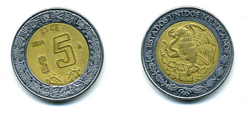 МЕКСИКА 5 ПЕСО 2001 Мо KM 605 биметалл 51-5137