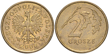 Польша 2 гроша 2000 MW KM 277, Parchimowicz 702g латунь 4516-1111