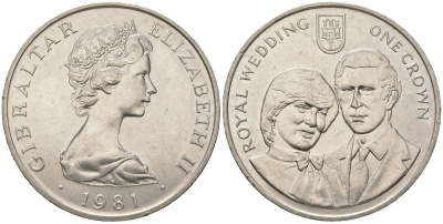 Гибралтар 1 крона 1981 Свадьба Принца Чарльза и Леди Дианы KM 14 медно-никель UNC 1066-3-46