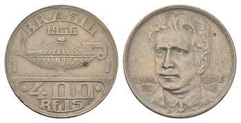 Бразилия 400 реалов 1936 Освалду Крус KM 539 медно-никель 4624-1222