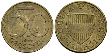 Австрия 50 грошей 1966 KM 2885 алюминиевая бронза 4136-748
